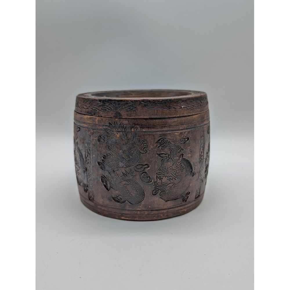 Antique Yixing Clay Cricket Pot Lid 5" Zisha Qing Dynasty Dragon Motif Stamped